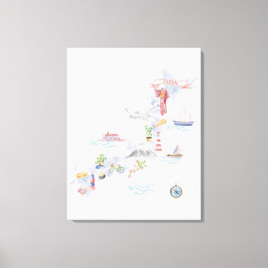 日本の図解入りの、写真付きの地図 キャンバスプリント (正面)