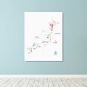 日本の図解入りの、写真付きの地図 キャンバスプリント (インサイチュ (ウッドフロア))