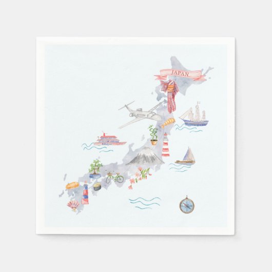 日本の図解入りの、写真付きの地図 スタンダードカクテルナプキン (正面)