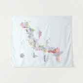 日本の図解入りの、写真付きの地図 タペストリー (正面(横))