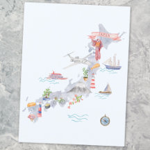 日本の図解入りの、写真付きの地図