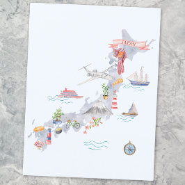 日本の図解入りの、写真付きの地図 ポストカード