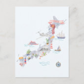 日本の図解入りの、写真付きの地図 ポストカード (正面)