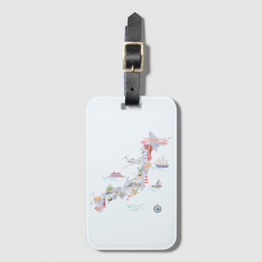 日本の図解入りの、写真付きの地図 ラゲッジタグ (正面縦)