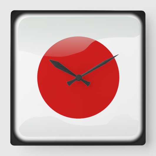 日本の国旗 スクエア壁時計 (正面)