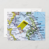 日本の地図に載せた地図のピンをクローズアップ ポストカード (正面/裏面)