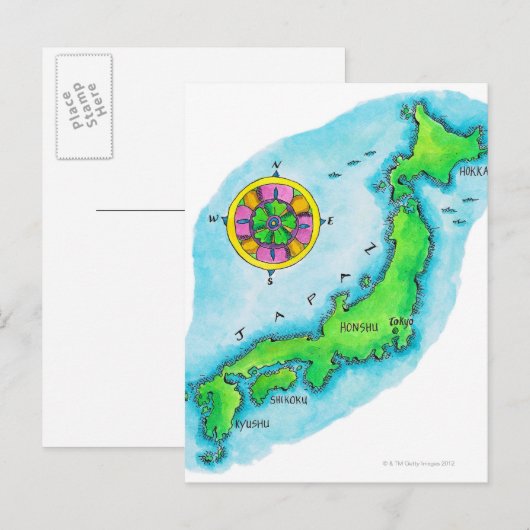 日本の地図 ポストカード (正面/裏面)