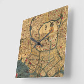 日本の地図：東京/江戸 スクエア壁時計 (傾斜)