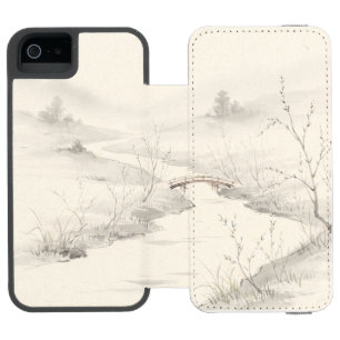 日本の墨絵の靄景色 iPhone SE/5/5sウォレットケース