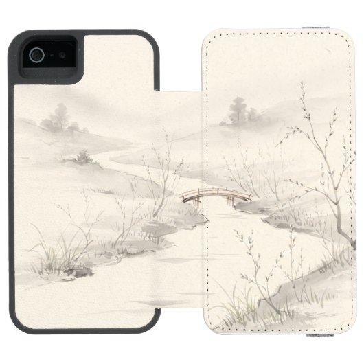 日本の墨絵の靄景色 INCIPIO iPhoneウォレットケース (フォリオ Open)
