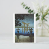 日本の夕べレインウッドブロックアート浮世絵 ポストカード (スタンド正面)