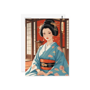 日本の大奥 美しい着物美女 ポストカード