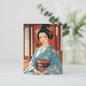 日本の大奥 美しい着物美女 ポストカード (スタンド正面)
