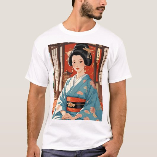 日本の大奥 美しい着物美女 Tシャツ (正面)