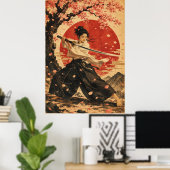 日本の女性 赤い太陽の肖像 ポスター (ホームオフィス)