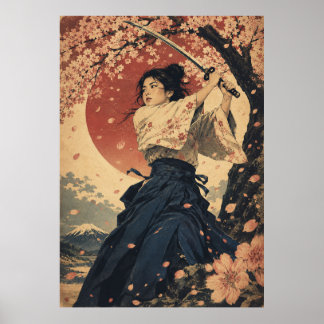 日本の女性 赤い太陽の肖像 ポスター