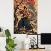 日本の女性 赤い太陽の肖像 ポスター (ホームオフィス)