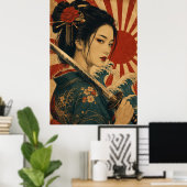 日本の女性 赤い太陽の肖像 ポスター (ホームオフィス)
