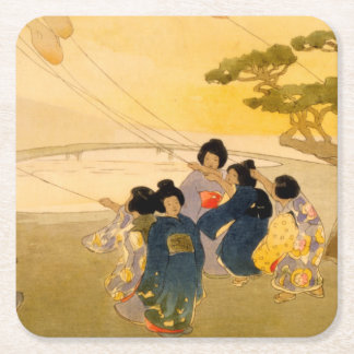 日本の子飛んでいる凧 – Bertha Lum - 1913 スクエアペーパーコースター