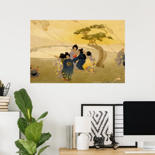 日本の子飛んでいる凧 – Bertha Lum - 1913 ポスター (ホームオフィス)