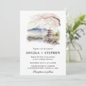 日本の富士山と五重塔の美しい水彩画の結婚式 招待状 (スタンド正面)