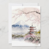 日本の富士山と五重塔の美しい水彩画の結婚式 招待状 (裏面)