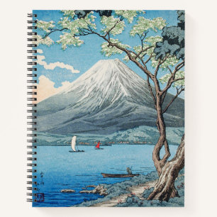 日本の富士山と山中湖のレトロアート ノートブック