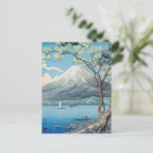 日本の富士山と山中湖のレトロアート ポストカード (スタンド正面)