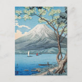 日本の富士山と山中湖のレトロアート ポストカード (正面)