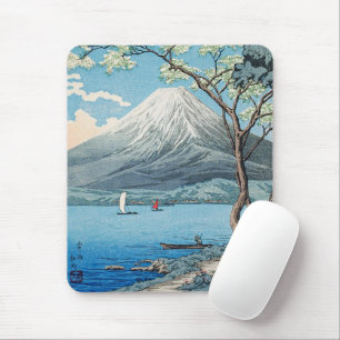 日本の富士山と山中湖のレトロアート マウスパッド