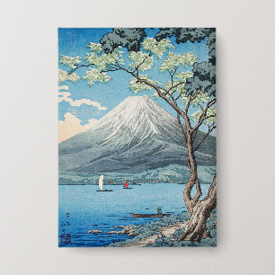 日本の富士山と山中湖のレトロアート 缶バッジ