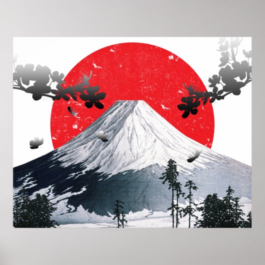 日本の富士山と桜 ポスター (正面)