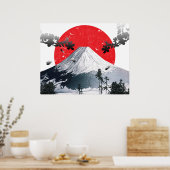 日本の富士山と桜 ポスター (キッチン)