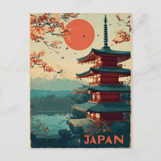 日本の富士山の塔 ビンテージ ポストカード (正面)