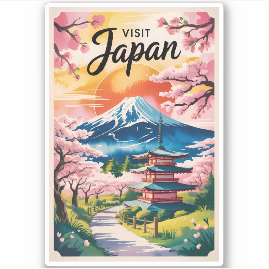 日本の富士山イラスト旅行アートヴィンテージ シール (正面)