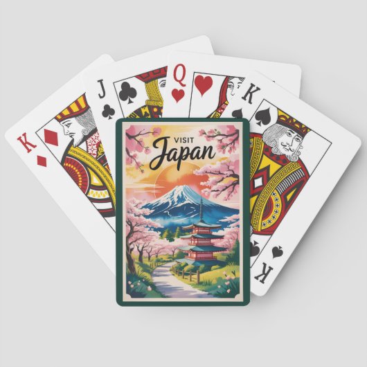 日本の富士山イラスト旅行アートヴィンテージ トランプ (裏面)