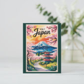 日本の富士山イラスト旅行アートヴィンテージ ポストカード (スタンド正面)