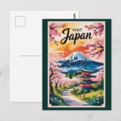 日本の富士山イラスト旅行アートヴィンテージ ポストカード (正面/裏面)