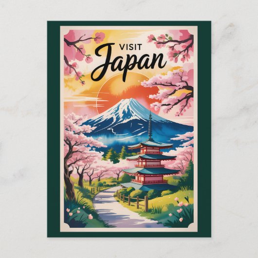 日本の富士山イラスト旅行アートヴィンテージ ポストカード (正面)