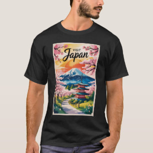 日本の富士山イラスト旅行アートヴィンテージ Tシャツ