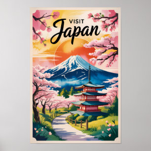 日本の富士山イラスト 旅行アート ヴィンテージ ポスター