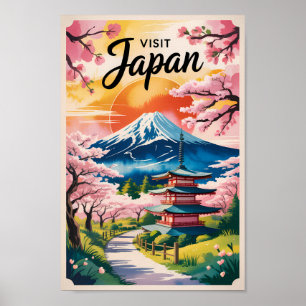 日本の富士山イラスト 旅行アート ヴィンテージ ポスター