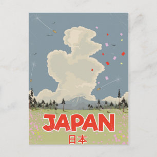 日本の富士山 ビンテージ スタイル カートゥーン ポストカード