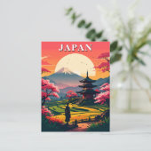 日本の富士山、五重塔と桜のヴィンテージ ポストカード (スタンド正面)
