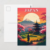 日本の富士山、五重塔と桜のヴィンテージ ポストカード (正面/裏面)