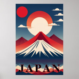 日本の富士山 幾何学デザイン 旅行 赤い太陽 ポスター