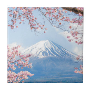 日本の富士mountain   Kawaguchiko湖 の春 タイル