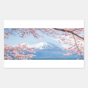 日本の富士mountain Kawaguchiko湖 の春 長方形シール