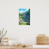 日本の寺付き庭園 ポスター (キッチン)