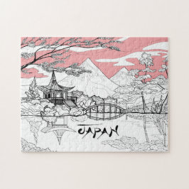 日本の寺院湖山のラインアート ジグソーパズル